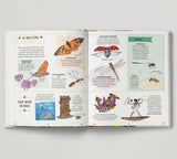 Open spread of Buzz with illustrations of butterflies and dragonflies on a gray background